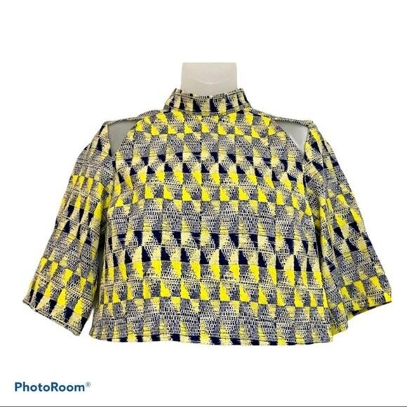 Mustard Seed Yellow Blue Geo Print Crop Top Size S - Picture 1 of 5
